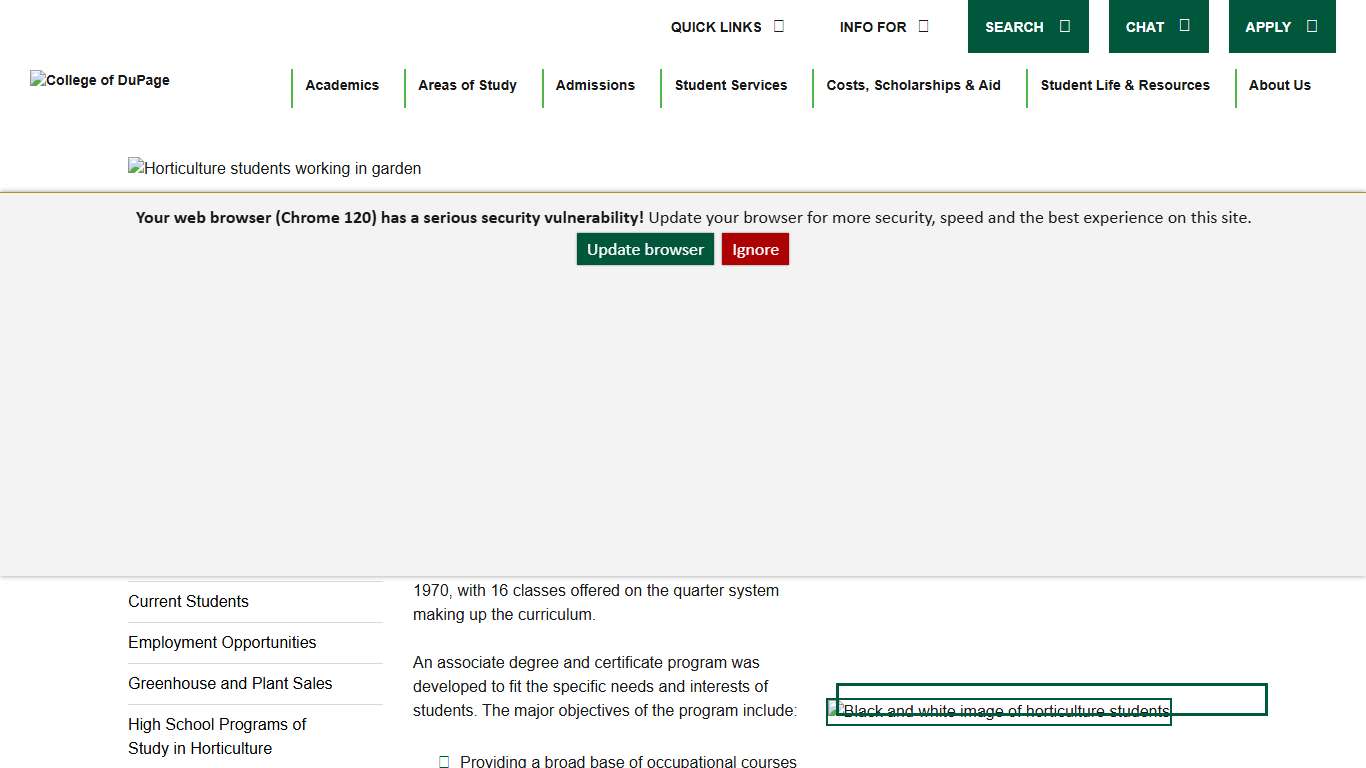 Horticulture Program History College of DuPage